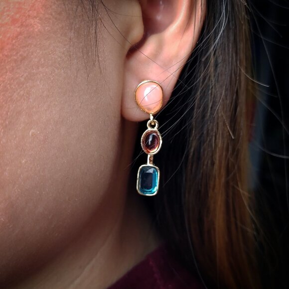 Asymmetric Colorful Gem Earrings - Picture 3 of 3